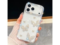 Capa Para Iphone 17 Pro Max Com Pérola Brilhante De Diamante E Borboleta, Resistente A Impactos Com Quatro Cantos Reforçados.