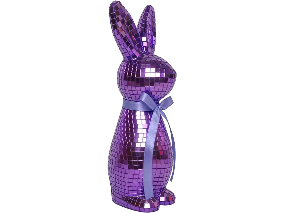 Estatueta Coelho Disco Decoração Páscoa Refletiva Primavera Brilhante Perfeita Lareira Festas Estar Quarto GOKOCO