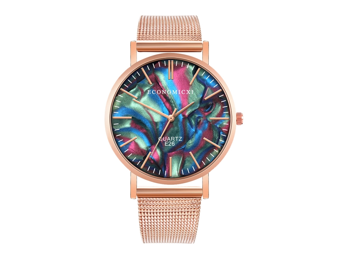 Reloj De Pulsera Para Hombre Zhoulianfa Con Correa De Malla De Aleación Dial Redondo Analógico Negro+oro Rosa