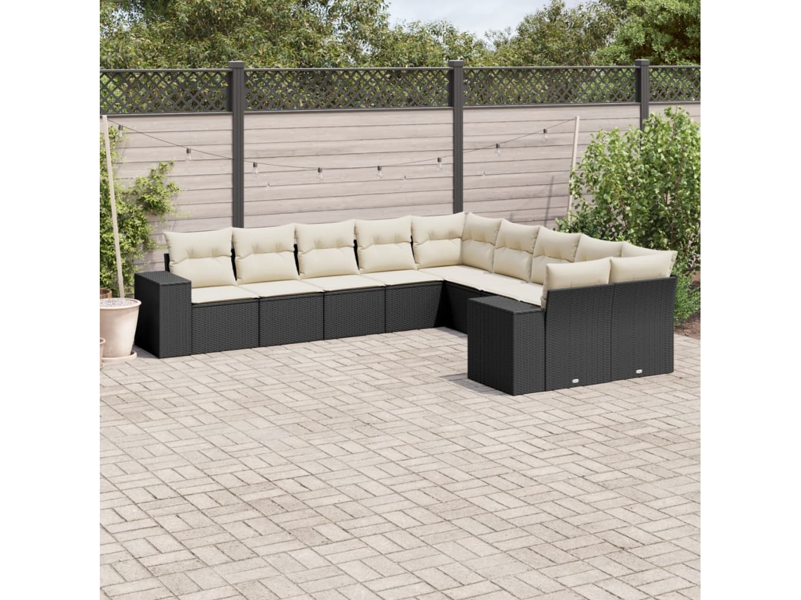 Vidaxl 10 Pcs Conjunto Sofás De Jardim C/ Almofadões Vime Pe Preto