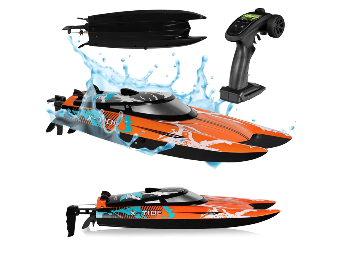 Barco Rc OVERMAX X tide Barco Telecomandado 25kmh 2 Baterias Alcance 100m Led Laranja