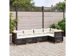 5 Pcs Conjunto Sofás De Jardim Com Almofadões Vime Pe Preto Dkd Home Decor