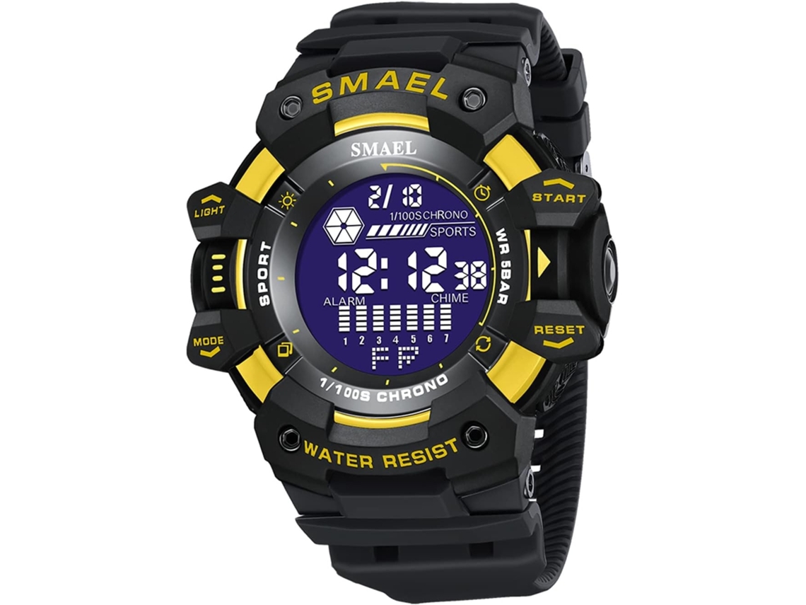 Lurelia Relógio Digital Masculino, Visor Digital, Led, Cronómetro, Alarme, Data/calendário, Aço Inoxidável, Tpu, Preto, Branco