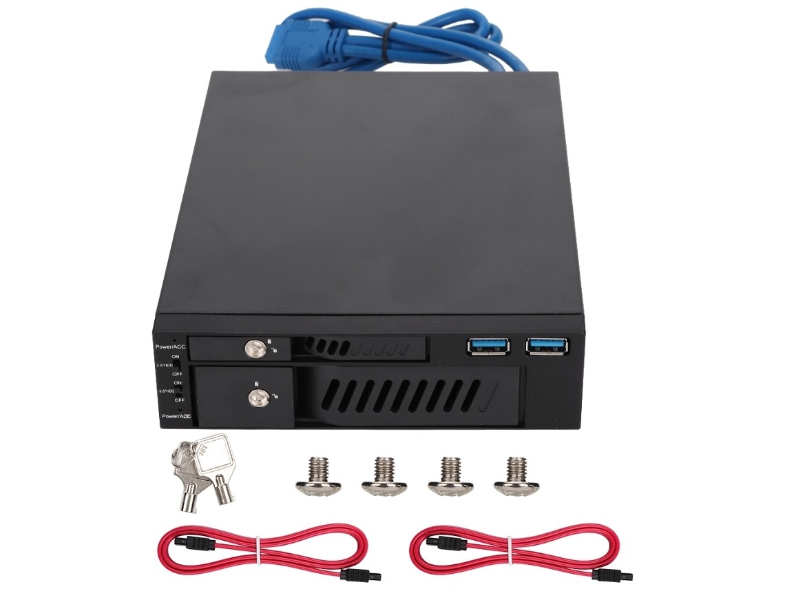 Compartimento Deslizante Duplo Para Discos Rígidos Sata/ssd De 2,5/3,5 Polegadas, Com Iluminação Dourada.