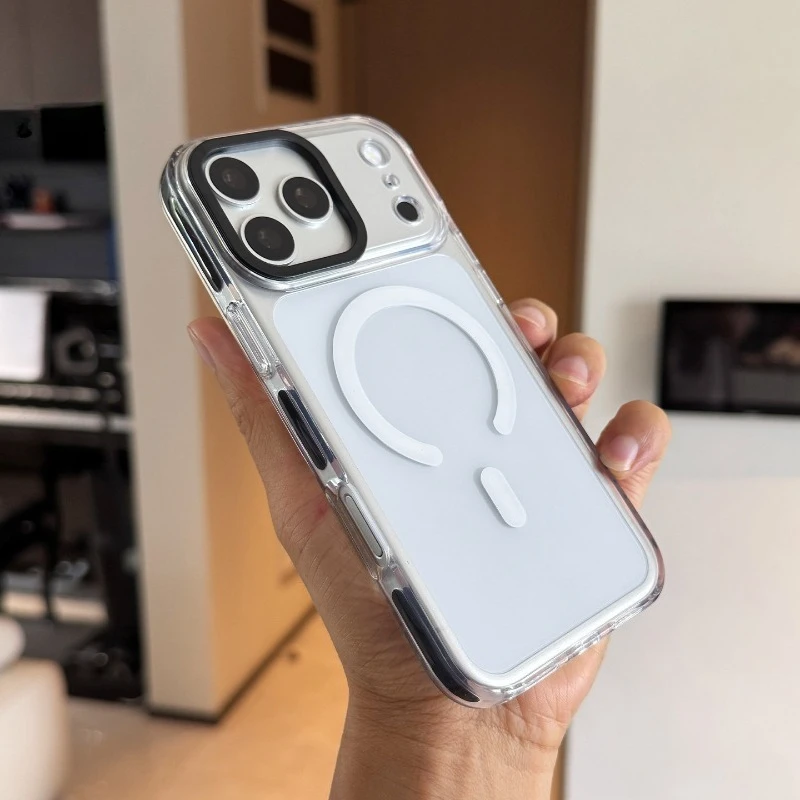 Capa Magnética De Tpu Macio Para Iphone 16 Pro Max (preta Transparente), Transparente E Resistente A Impactos.
