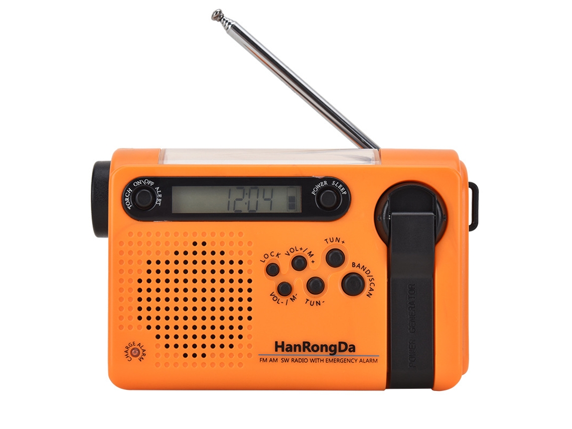 Rádio Com Célula Solar De 2000 Mah, Gerador Manual Com Lanterna, Cor Laranja. Brilvibera
