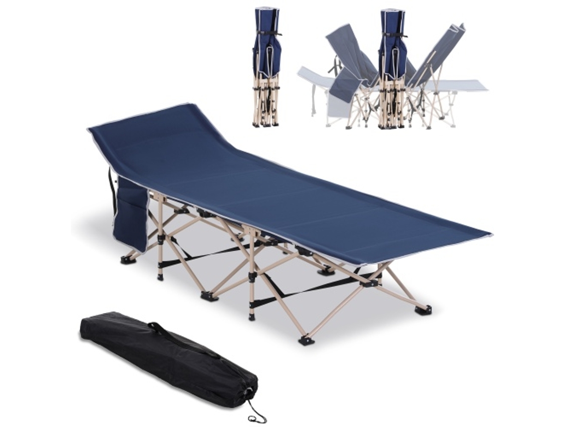 Cama de Campismo Dobrável ZIWEI STORE com Saco de Arrumação, Estrutura em Aço e Tecido Oxford, Azul (190x68x52 cm)