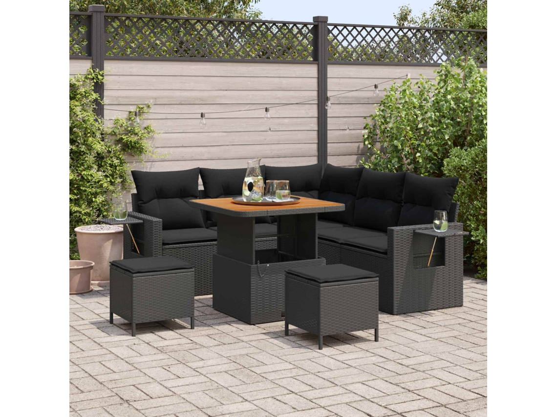 Vidaxl Conjunto De Sofá De Jardim 8 Unid. Preto Vime Pe
