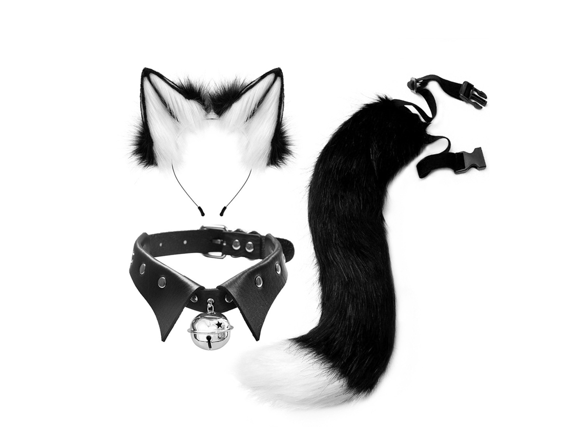 Conjunto Mali de Orelhas de Gato, Cauda de Lobo/raposa e Colar para Cosplay Halloween Anime