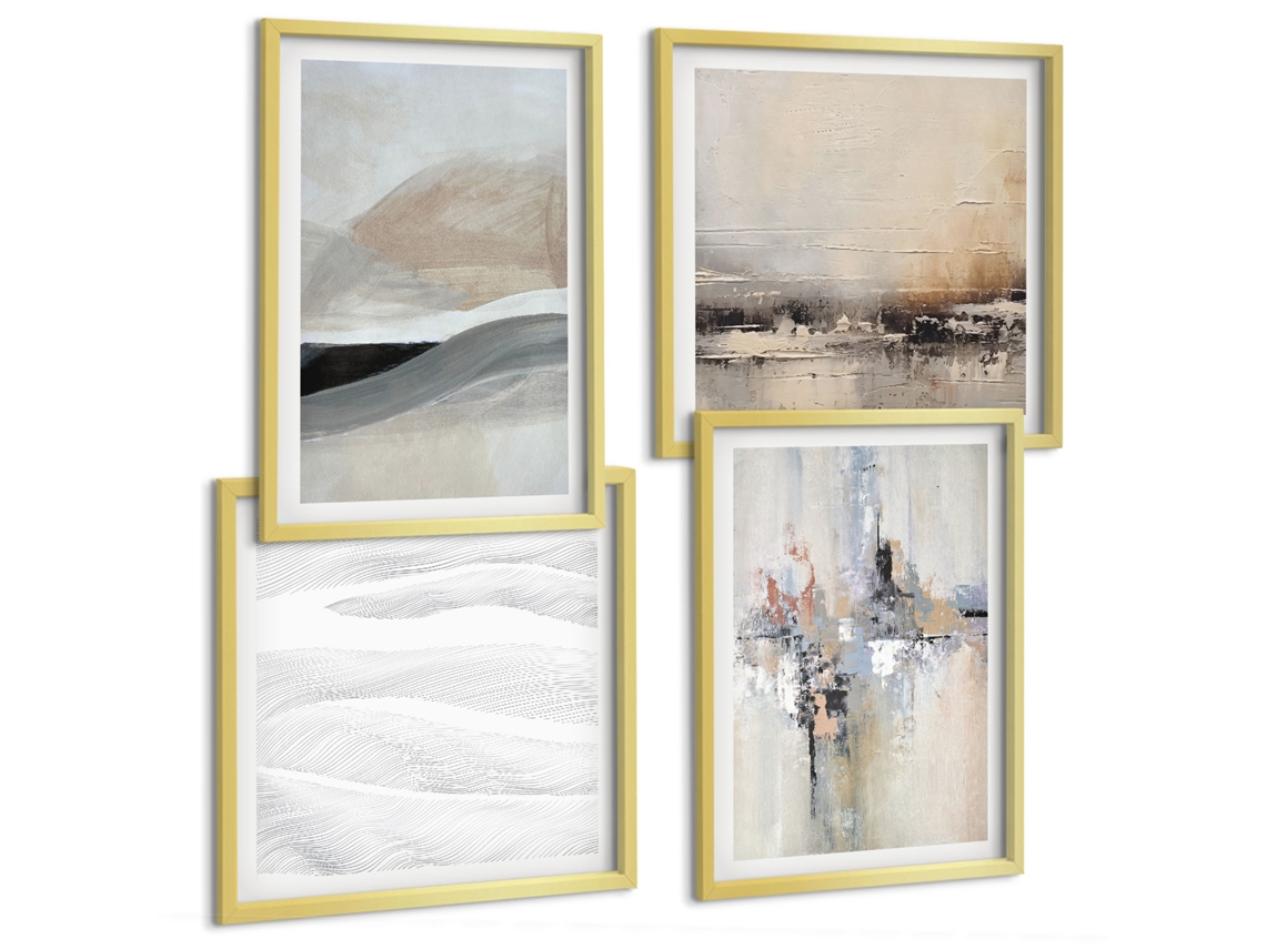 Composição De Quadros Composições Abstratas Tons Espelharte (4 Peças)