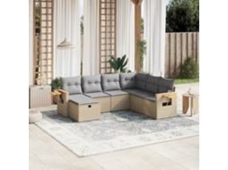 Vidaxl 7 Pcs Conj. Sofás Jardim C/ Almofadões Vime Pe Bege Misturado