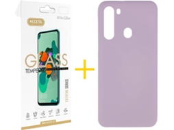Capa e Película de Vidro Samsung Galaxy A21 ACCETEL Silicone Líquido Roxo