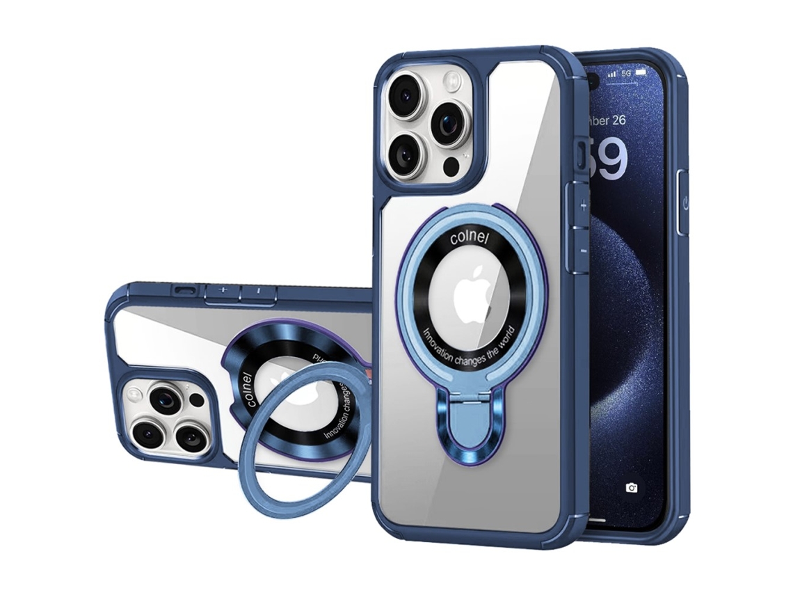 Suporte Casa Magsafe Real Para Iphone 15 Pro Max Pele Sintética Azul