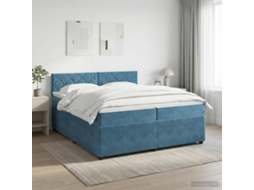 Vidaxl Cama Box Spring Com Colchão Azul Escuro 200 X 200 Cm Veludo