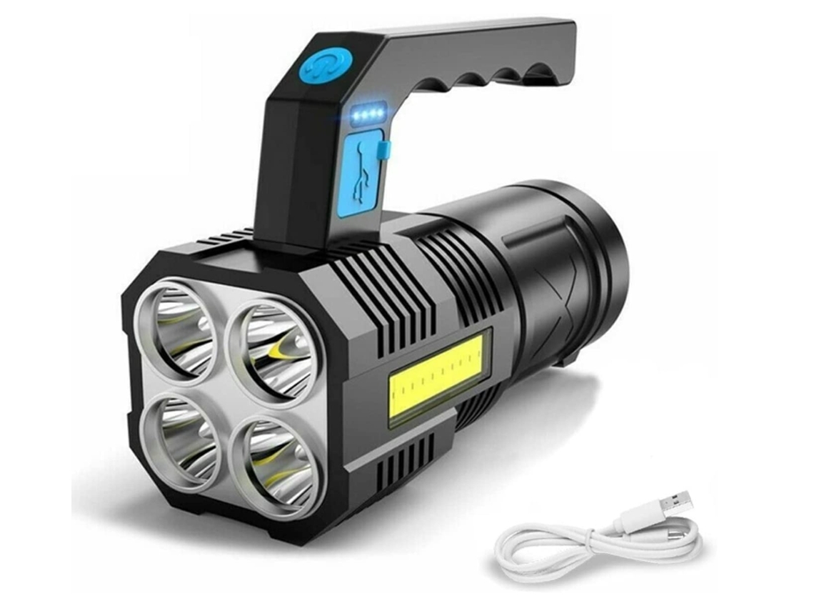 Lanterna L Tocha Recarregável Cob Holofote Lanterna Luz De Trabalho Holofote Átil A Prova De Água, Preta*