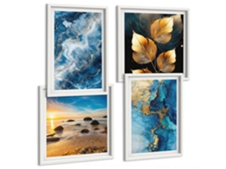 Composição De Quadros Padrões Abstratos Azuis Moldura Branca Pinturas De Quarto Espelharte (conjunto De 4 Imagens)