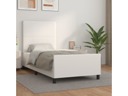 Vidaxl Estrutura Cama C/ Cabeceira 90x200 Cm Couro Artificial Branco