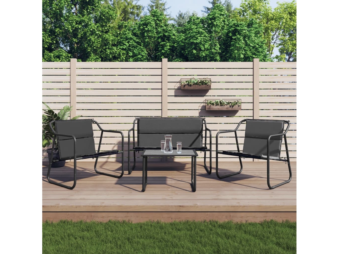 Vidaxl 4 Pcs Conjunto Lounge De Jardim Com Almofadões Aço Antracite
