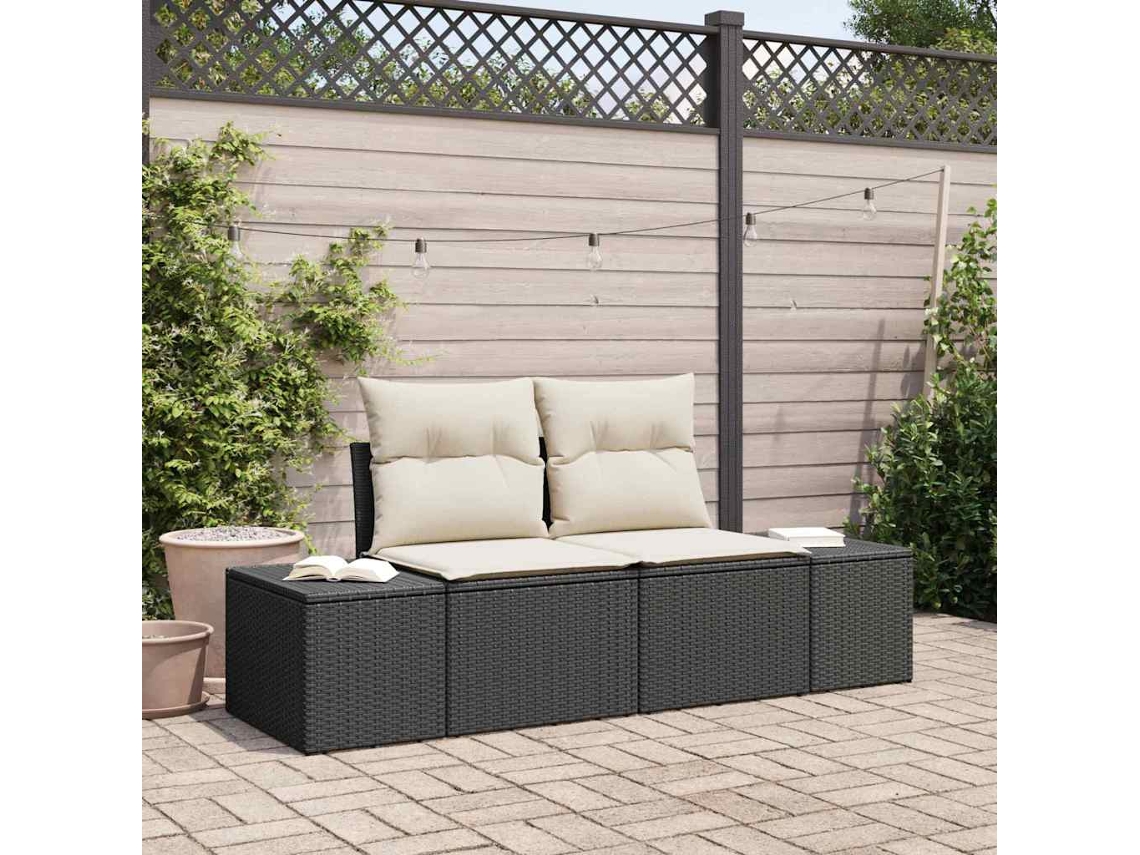 Vidaxl Sofá De Jardim Com Almofada Preto 184 X 62 X 69 Cm Vime Pe