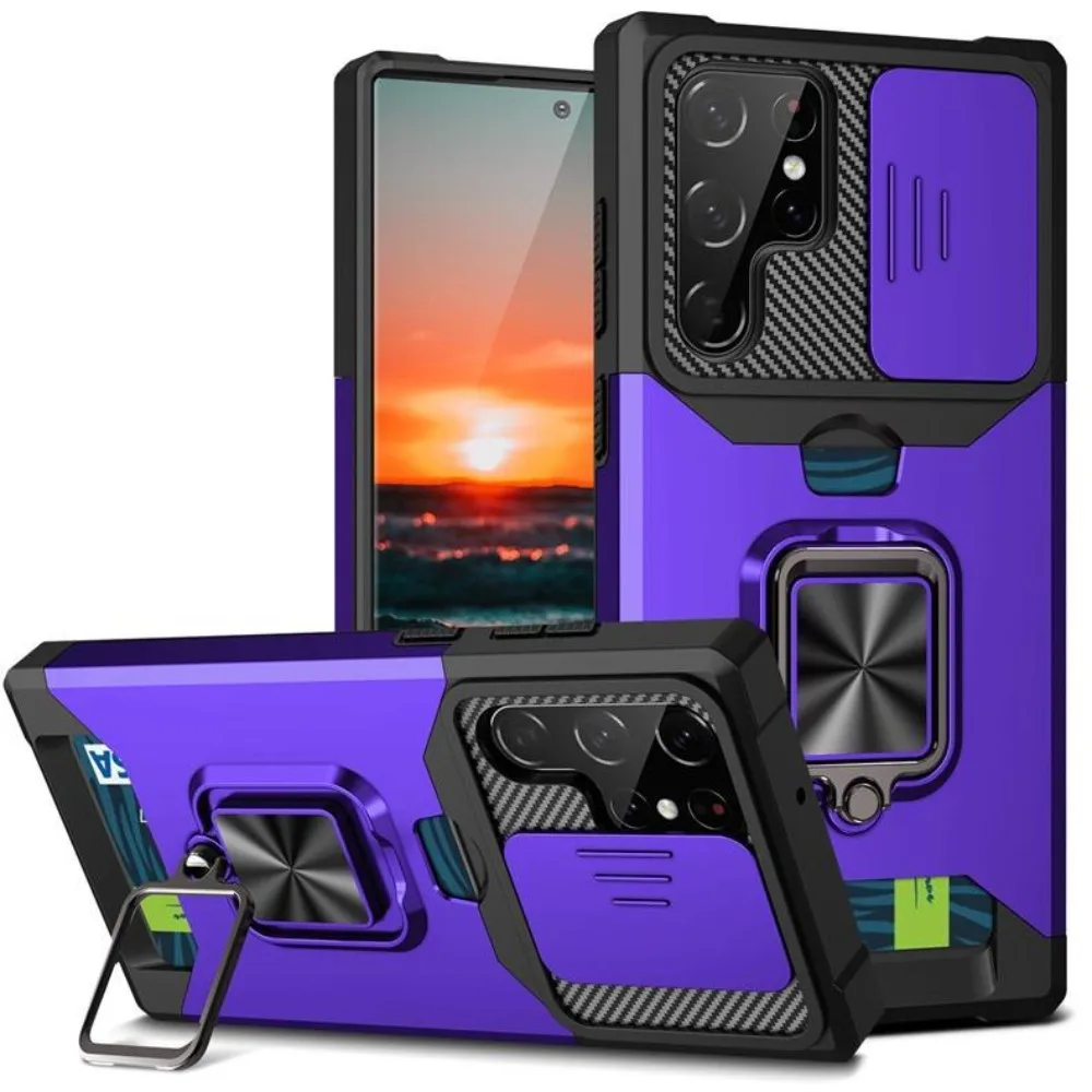 (roxo, Galaxy S22 5g) Capa Protetora Resistente A Impactos Com Compartimento Para Cartão E Suporte Magnético Em Forma De Anel.