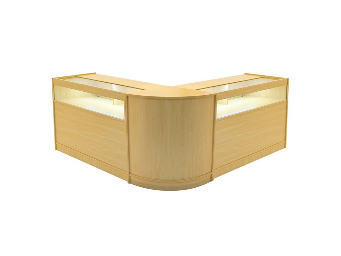 Conjunto de Balcões Comerciais MonsterShop Iris, Maple, 2xB1200 1xCM60, MDF e Vidro Temperado