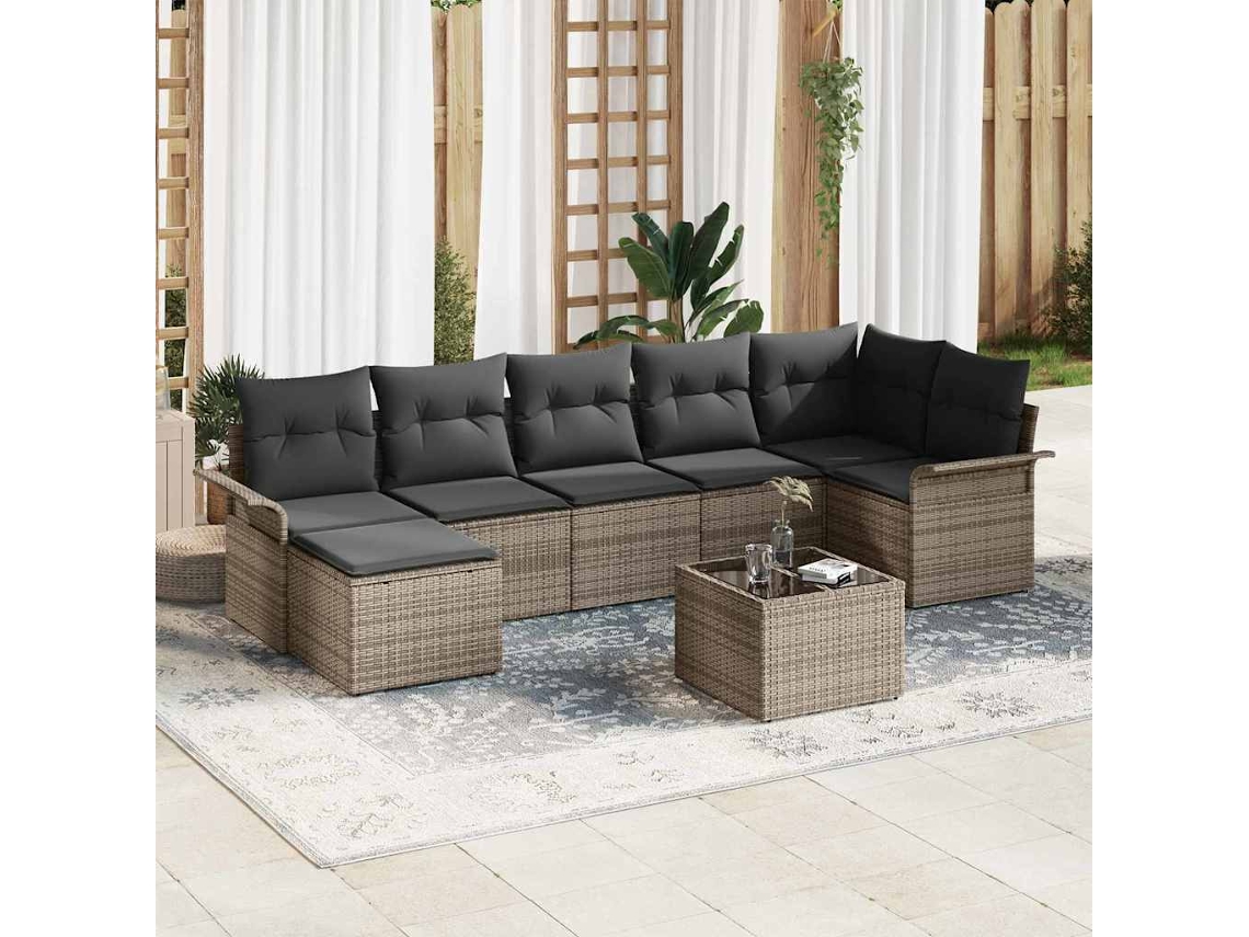Vidaxl Conjunto De Sofá De Jardim 8 Unid. Cinzeto Vime Pe