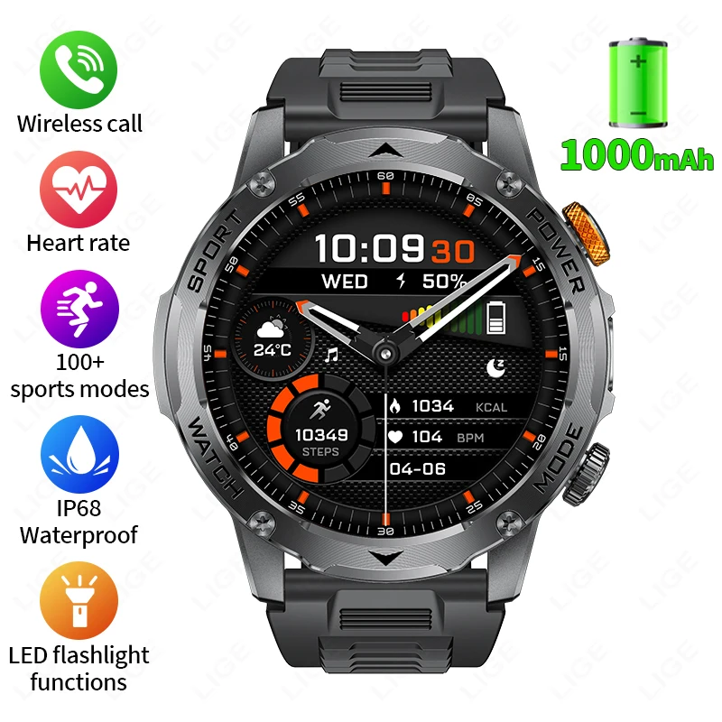 Smartwatch com Tela de 1, 7 Polegadas, Chamada Bluetooth e Assistente de Voz, Ip68 À Prova Dágua, 1000 Mah MDUG (preto)