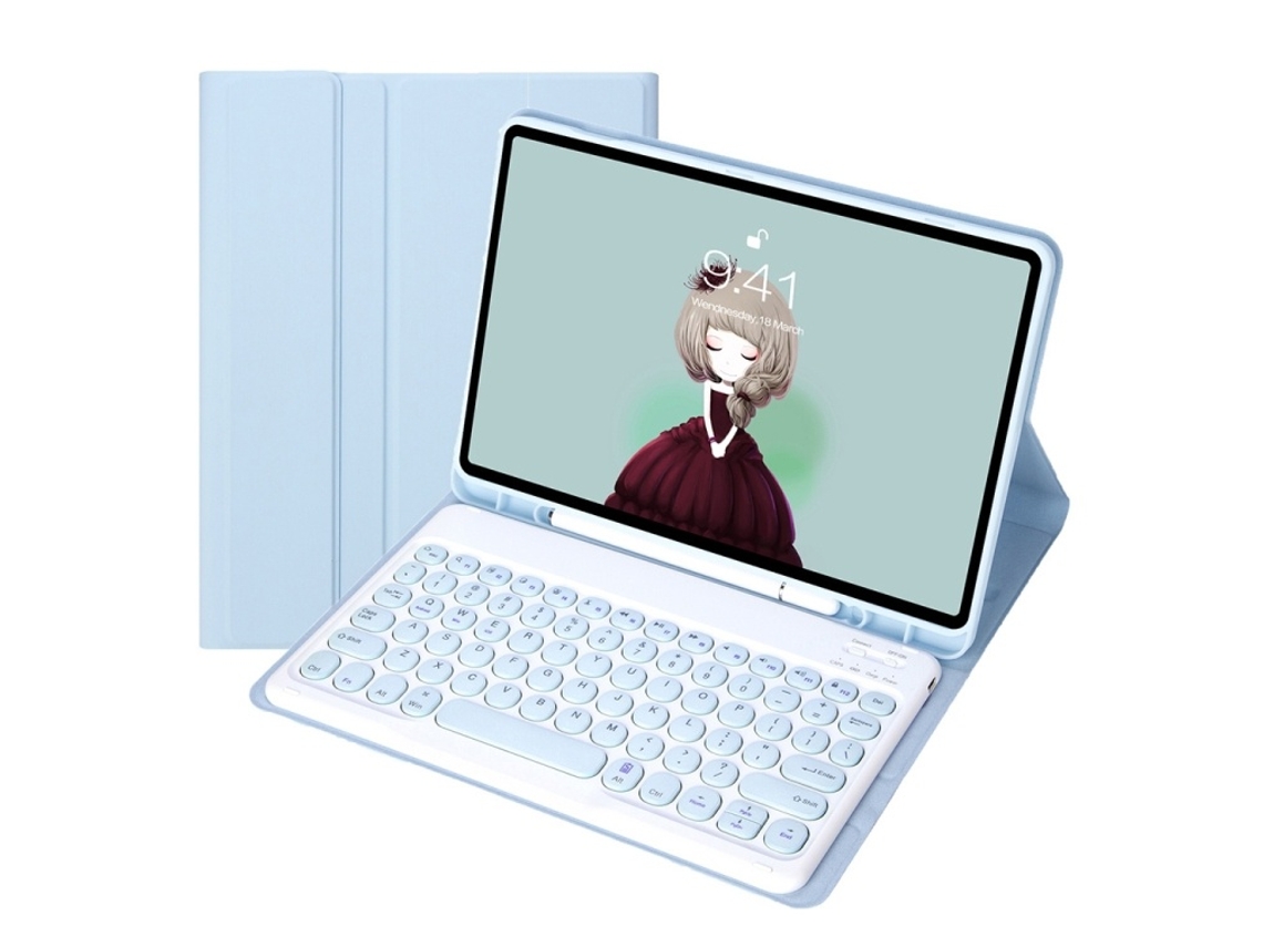 Capa De Couro Para Ipad Air 5 10.9 2022 Com Teclado Bluetooth E Keycaps Redondas Destacável Layout Pt