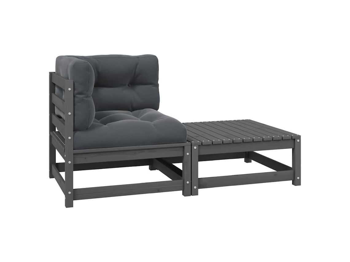 Vidaxl 2 Pcs Conj. Lounge De Jardim C/ Almofadões Pinho Maciço Cinza