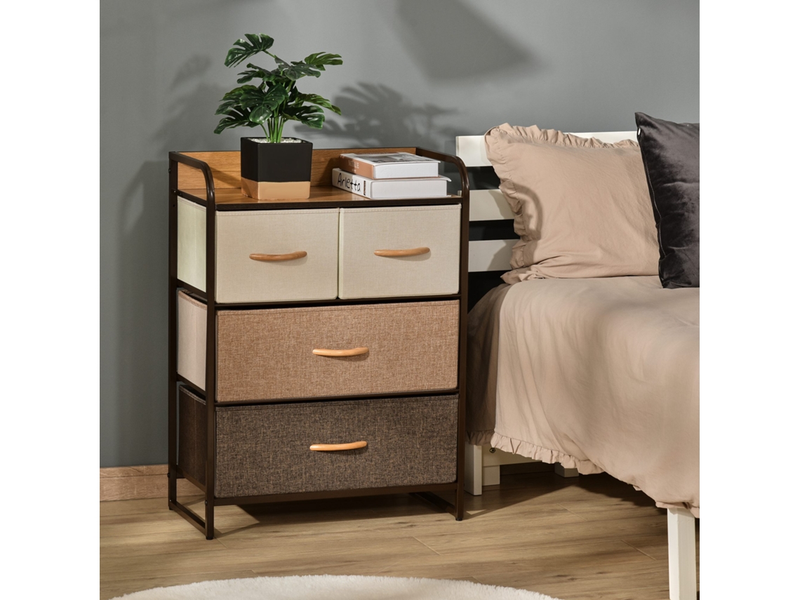 Mobile Cassettiera Da Quarto E Sala De Estar, Compartimento-unit-it Com 4 Gavetas Dobráveis Em Tecido Prateleira Mdf, 58x29x78.5cm, Multicolor