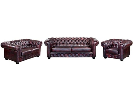 Conjunto Sofá e Poltrona Fixo Brenton LINEA SOFA (Bordeaux - Pele - 201x96x73 cm)