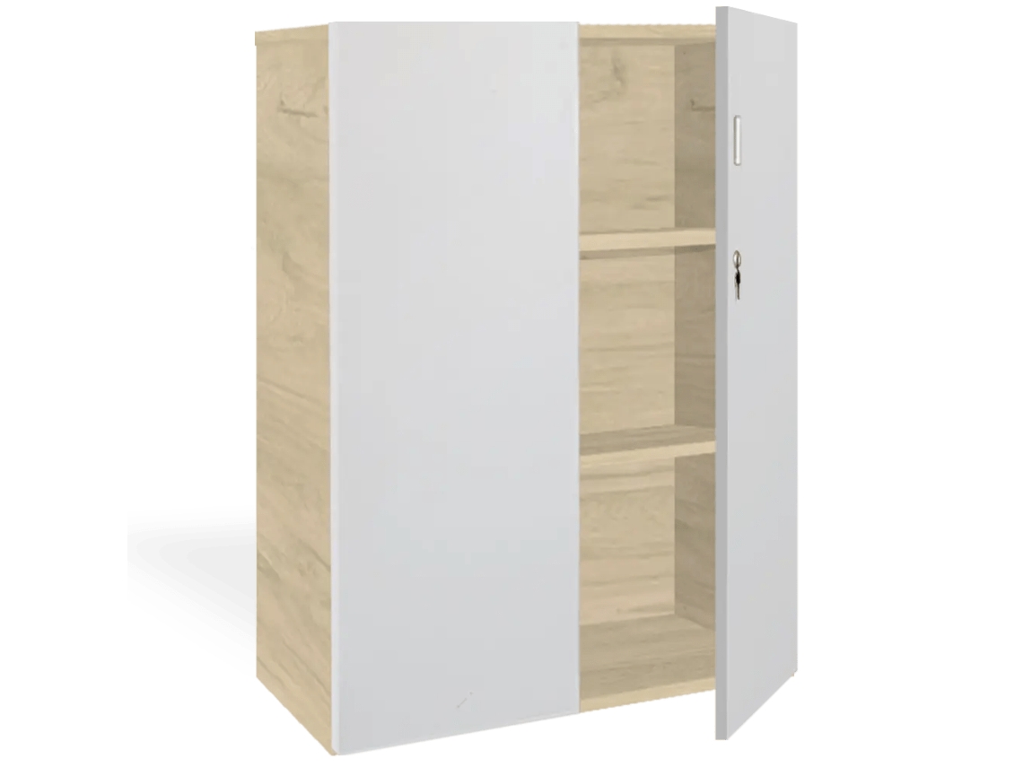 Armário de arquivo com portas. 3 prateleiras. 120 x 90 x 40 cm. Carvalho-Branco. OFILIKE