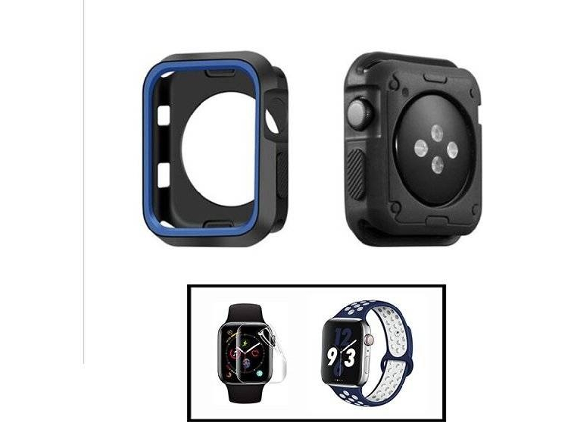 Capa Military + Bracelete SportyStyle + Película de Hydrogel PHONECARE Apple iWatch Series SE - 40mm Preto Azul e Branco