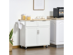 Carrinho de Cozinha C/rodas Móvel Auxiliar Culinária com 2 Gavetas 2 Portas Prateleira Ajustável 104x46x91 Cm Branco