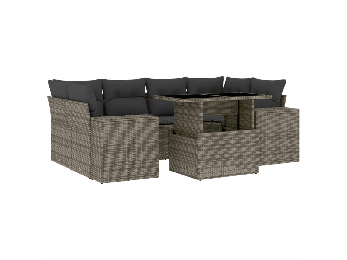 Conjunto de 7 sofás para jardim com almofadões Vime Pe Cinzento MAISON EXCLUSIVE (7 peças)