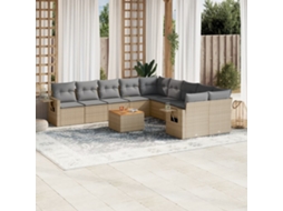 Vidaxl 11 Pcs Conjunto Sofás De Jardim C/ Almofadões Vime Pe Bege