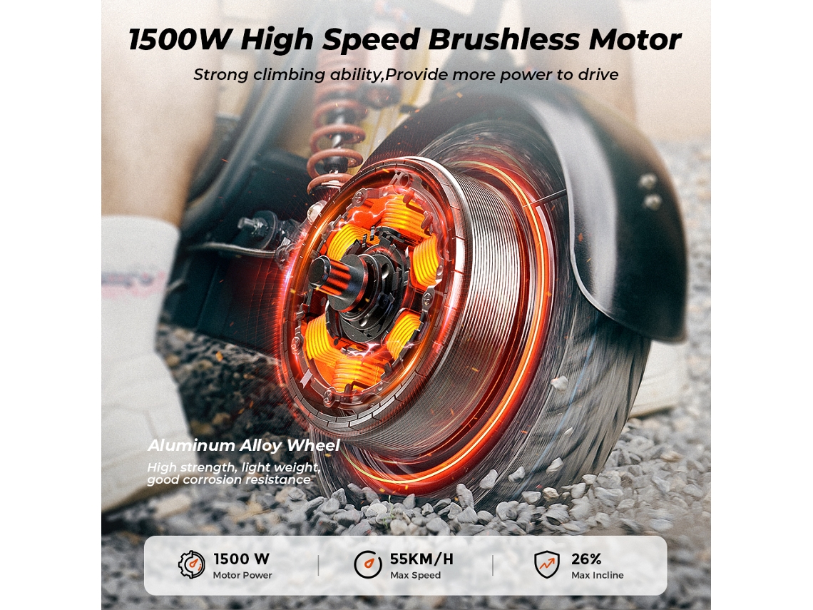 Scooter elétrica Iscooter Dx5 para adultos com assento, 1500 W, 48 V, 15,6 Ah, 15 polegadas