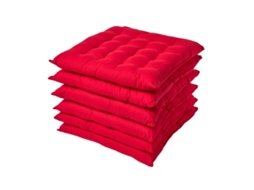 Homescapes Red Plain Seat Pad With Button Straps, Cotton, 40 X 40 Cm, Set Of 6