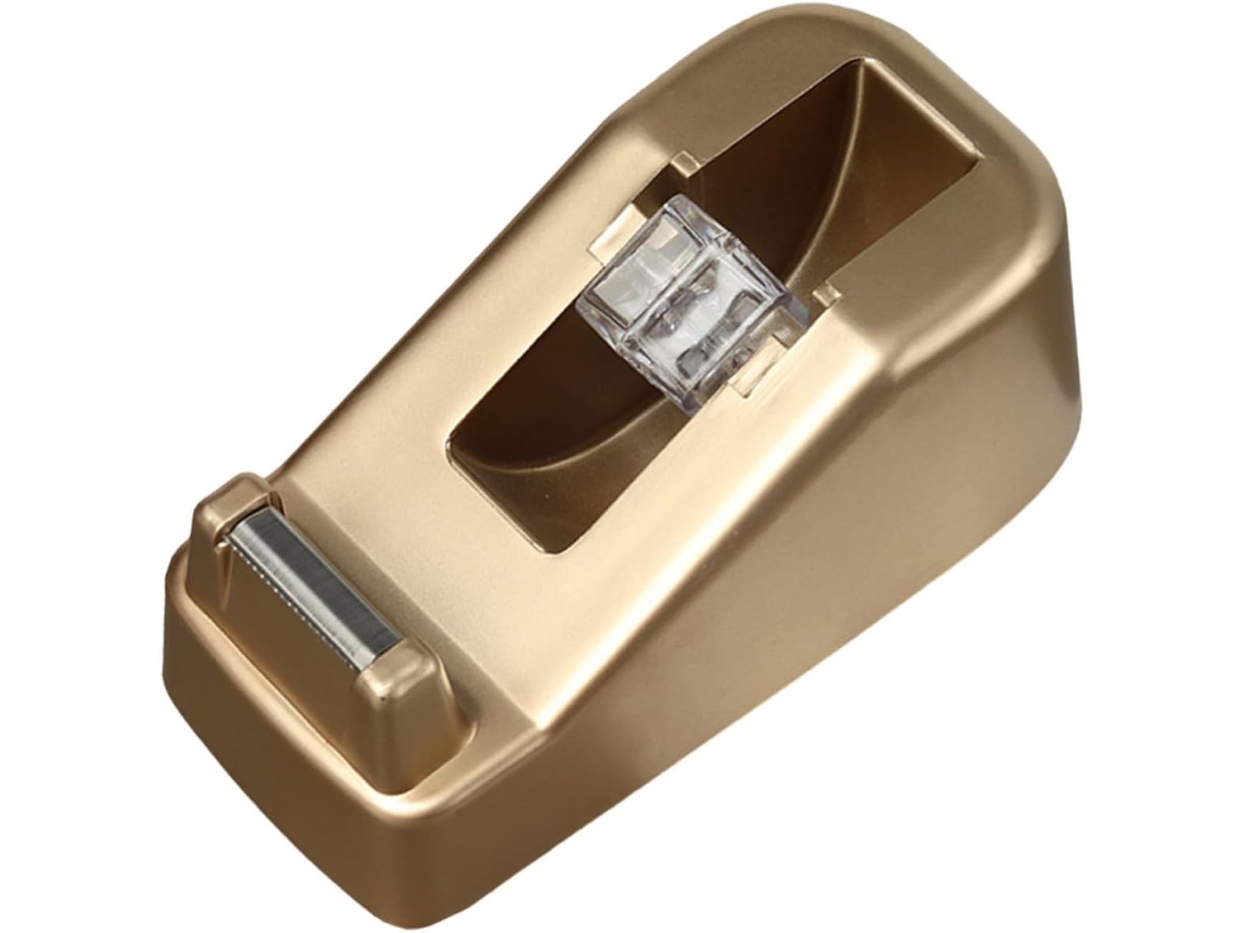 Dispensador De Fita Adesiva Plástico Dourado Com Bordas Lisas E Design Prático, Portátil, Ideal Para Uso Em Escritórios