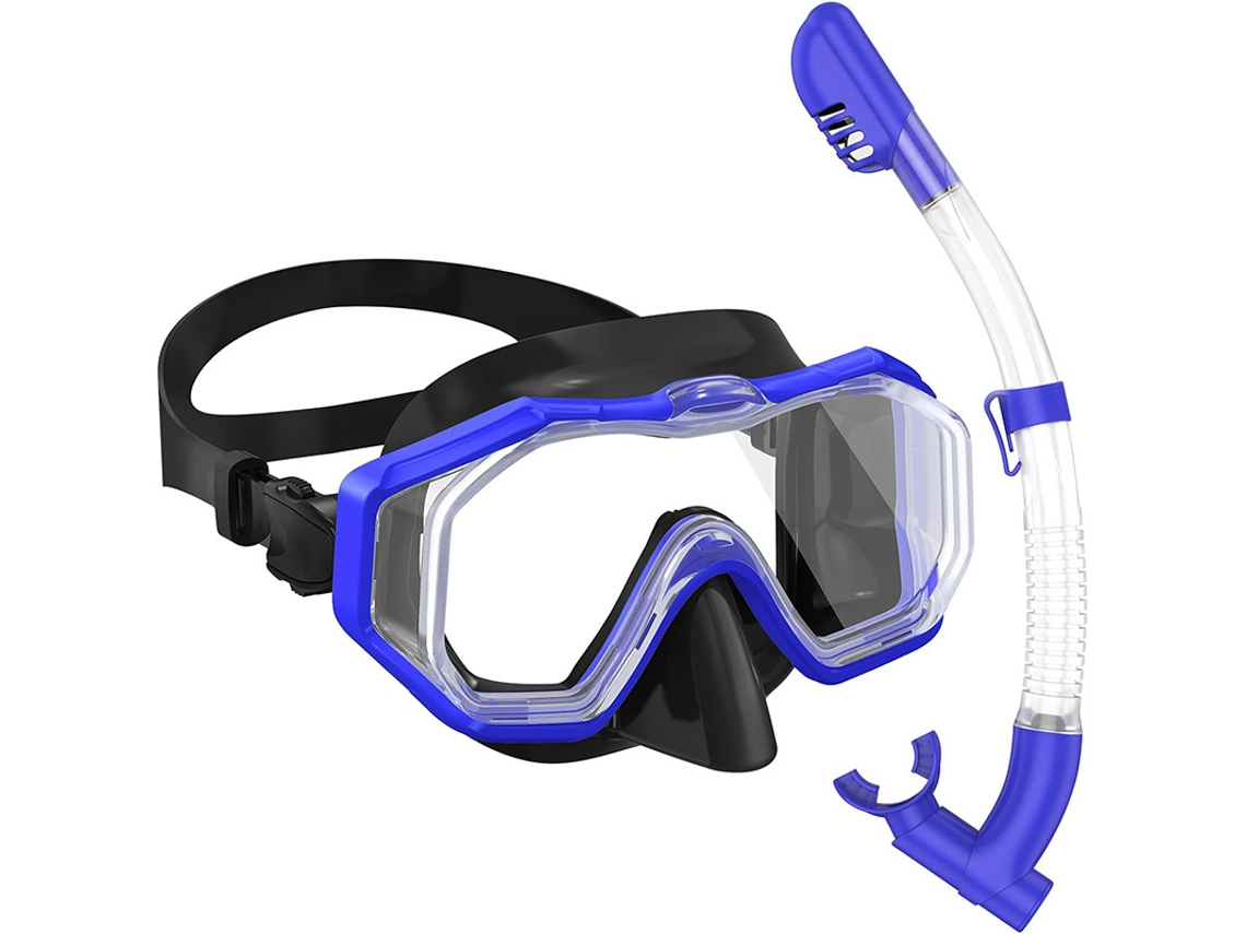 Conjunto de máscara de snorkel Czhhmart Clear Visão com tubo seco, modelo infantil. Preto-azulado.