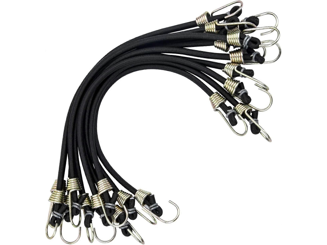 Cordas Elásticas Com Ganchos, 10 Unidades, Preto, Resistente, Elástica