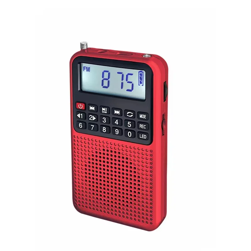 Mini Rádio Fm Alta Sensibilidade Alto falante Bluetooth Gravador Luz Led Suporte para Cartão Tf Fones de Ouvido MDUG (vermelho)