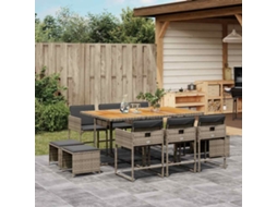 Vidaxl 11 Pcs Conjunto Jantar P/ Jardim C/ Almofadões Vime Pe Cinzento