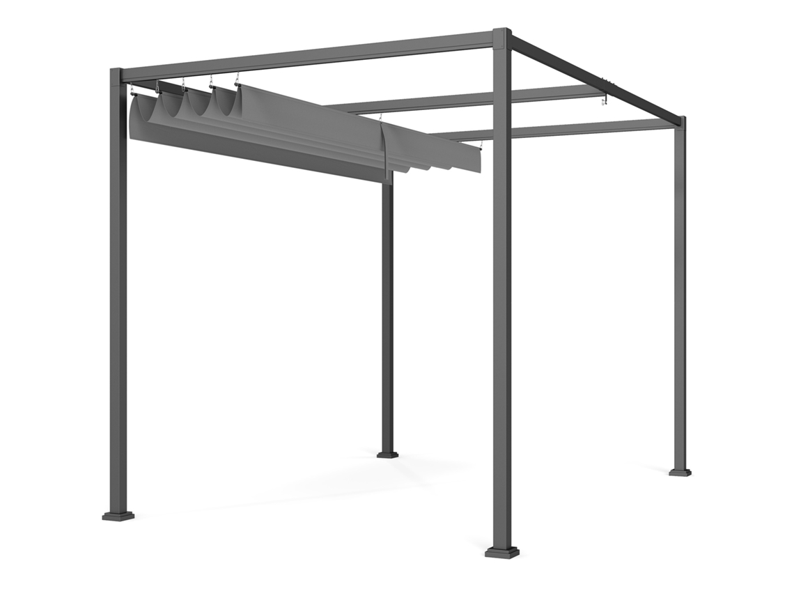 Pérgola Retrátil 3x2 M em Metal com Revestimento Epóxi Anticorrosivo e Tecido Poliéster 180 G/m², Cinzento LAMAISON