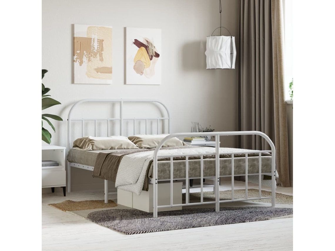 Estrutura De Cama Com Cabeceira E Pés 120x190 Cm Metal Branco