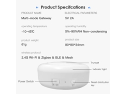Gateway Multimodo Tuya com Wifi 2.4g Zigbee 3.0 Ble Beacon Controle por Voz Home Inteligente S/MARCA
