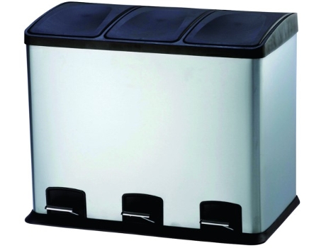 Cubo Basura Inox Reciclaje Con Pedal 3 Compartimentos