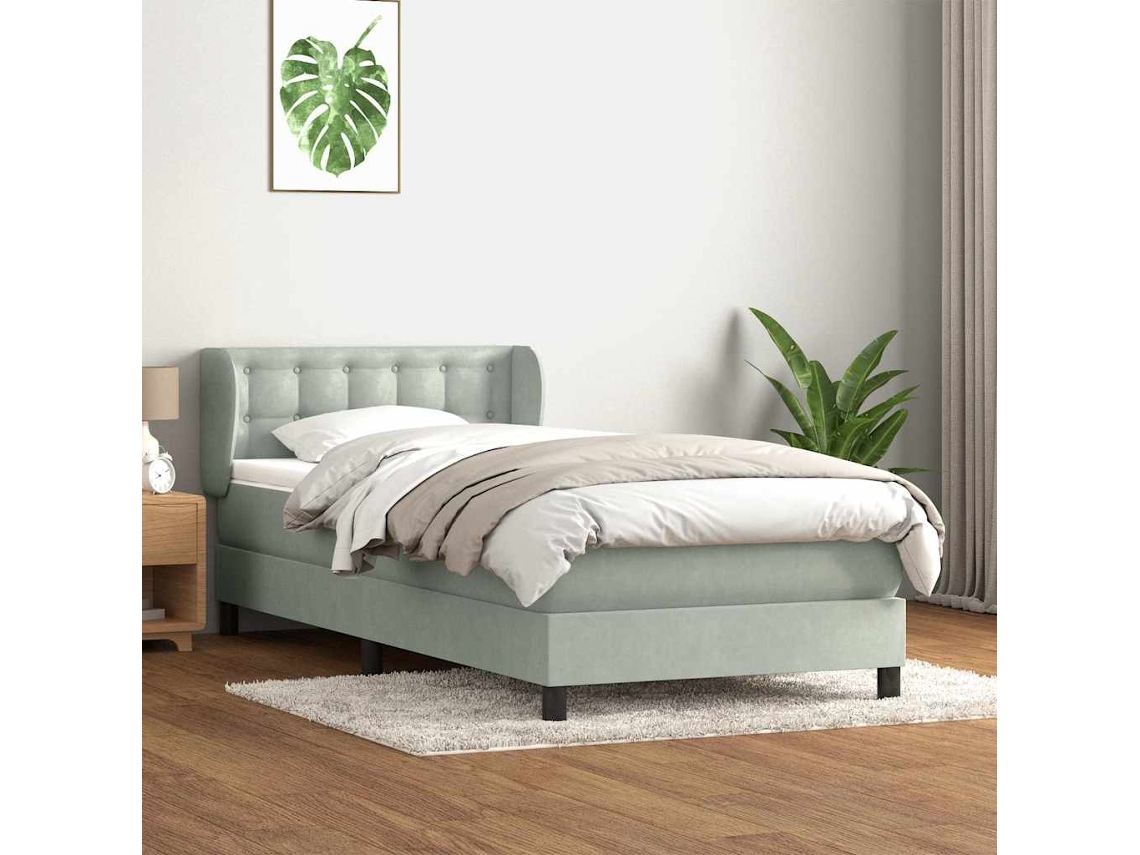 Vidaxl Cama Com Molas/colchão Cinzento-claro 80x220 Cm Veludo