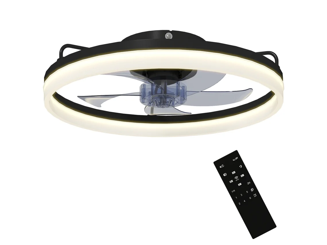 Ventoinha De Teto Com Luz Led 40 W Motor Dc Reversível Comando Remoto 6 Velocidades 3 Cores Temporizador Preto