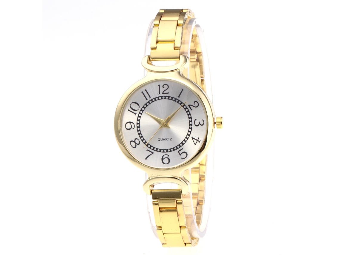 Relógio Analógico Feminino de Cinta de Aço Slim com Números Árabes Quartzo (ouro)